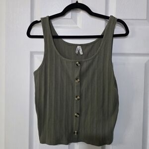 Mudd Green Ribbed Buttoned Tank Top